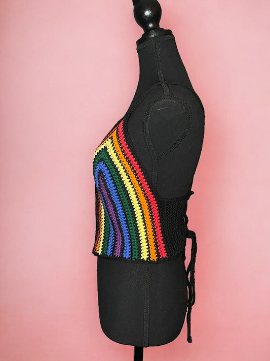 Pride Flag Crocheted Crop Top - size 3XL