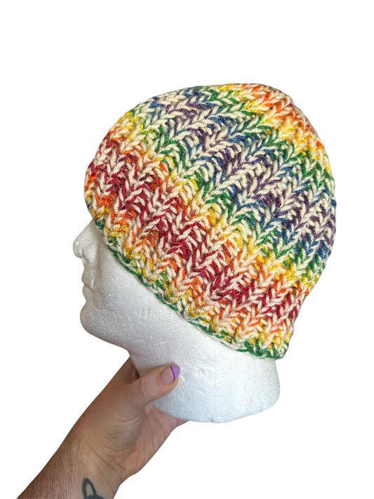 Rainbow ombré knit skull beanie